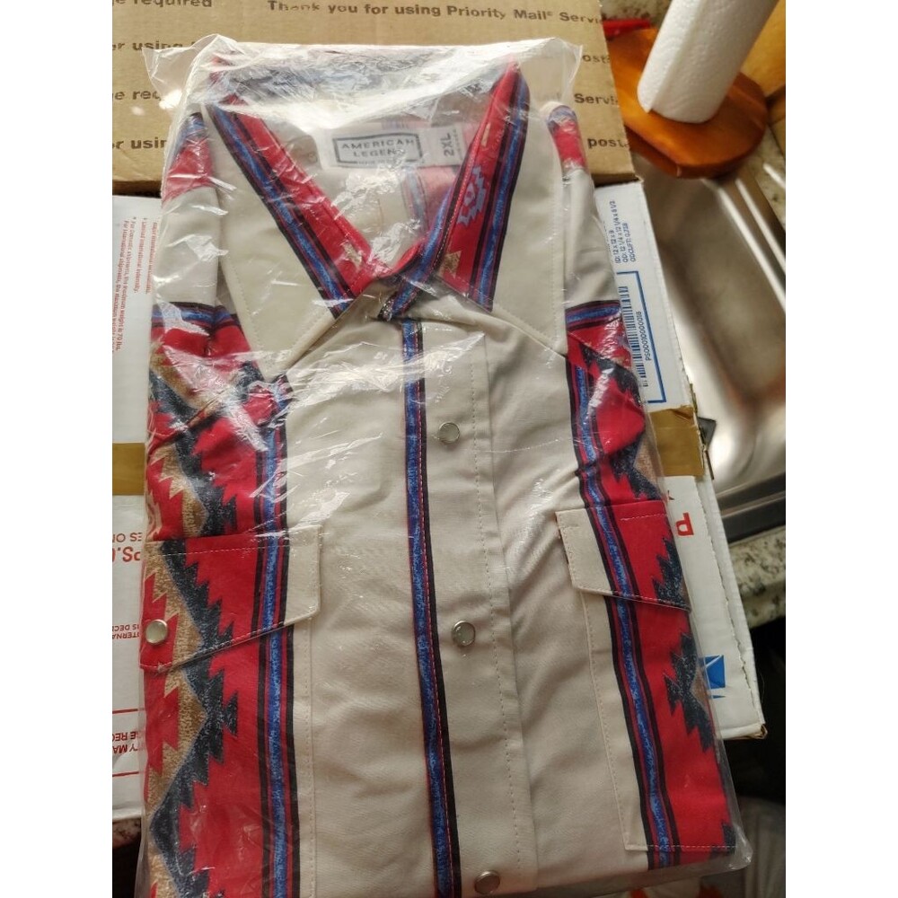 NWT American Legend Pearl Snap Shirt Men’s 2XL – White Red Western‎ Cowboy Style